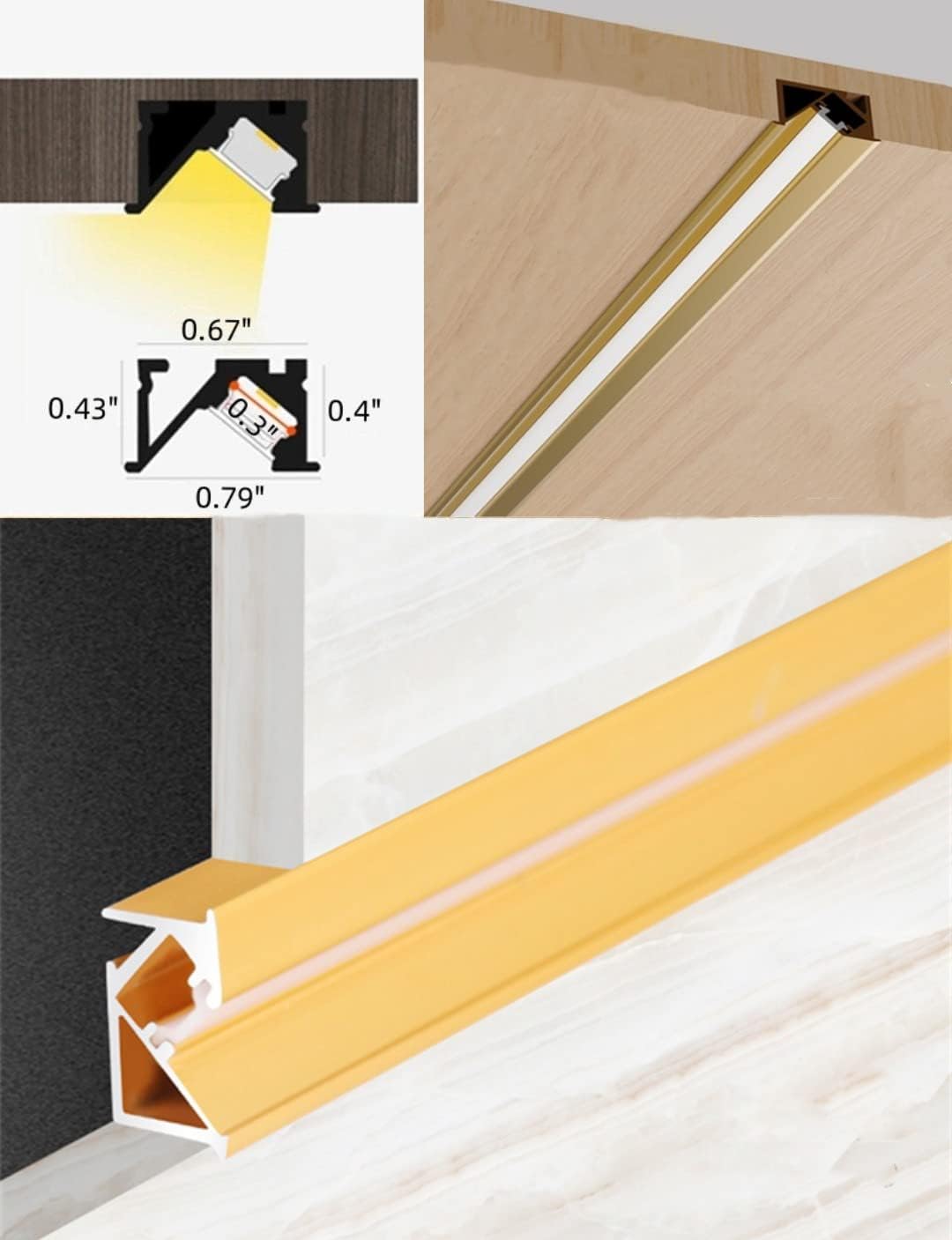 10 Pack 3.3ft/1 Meter Invisible Recessed YW-Shape LED Aluminum Channel System with Milky Cover& End Caps, Suitable for 6mm LED Strip Light Installations (Gold, 10 Pack)